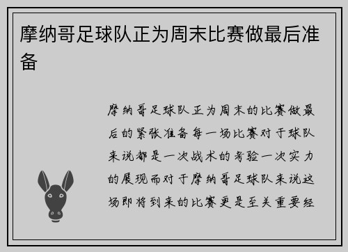 摩纳哥足球队正为周末比赛做最后准备